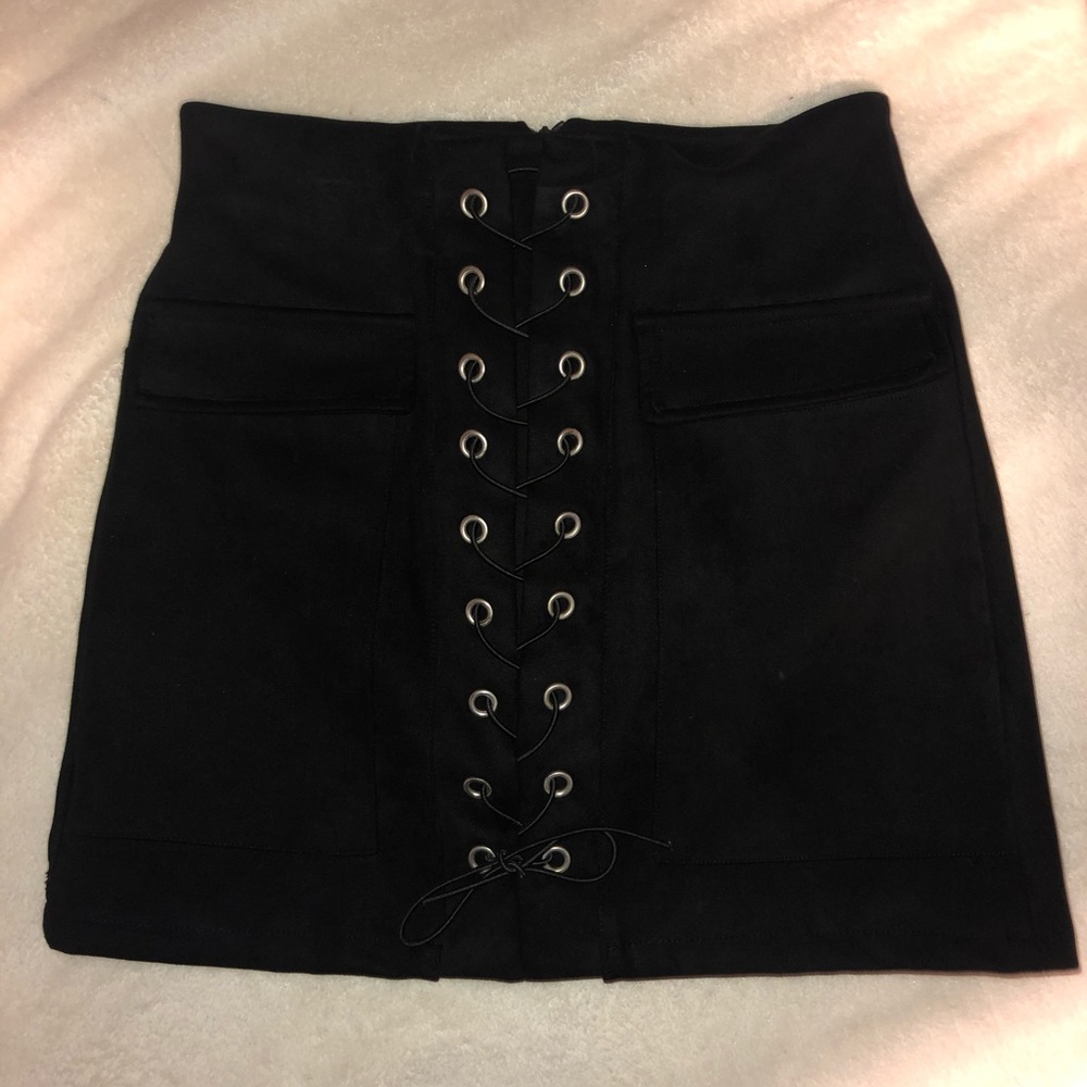 Suede black mini skirt
